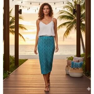 Rip Skirt Teal Green Print #4 Length Wrap Skirt XL